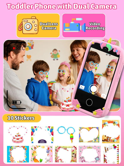 Mgaolo Kids Phone Smartphone Toy, 2.8" Touchscreen Smart Phone, Toddler Educational Learning Gift for Boys Girls Age 3-8, Games, Dual Cameras, Music Video Player, Christmas Birthday Present (Blue)