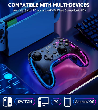 Switch Controller Compatible with Switch/Lite/OLED Controller, Switch Pro Controller With RGB Breathing LED, Switch Controllers Remote Supports Multi-Platform&App with Turbo, Wake-up Function
