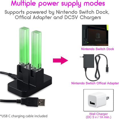 4-in-1 Charging Dock for Nintendo Switch Joy-Con Controllers, Fast Charge Station with USB-C Charging Cable, Black