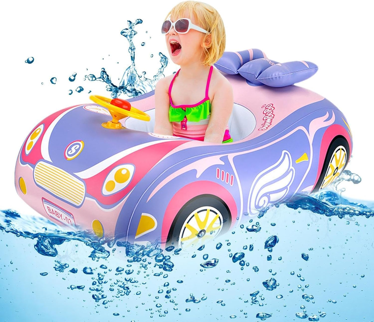 Kids Beach Float Toys, Car Shaped Pool Float, Lake Water Floaties, Active Play Ride- Swimming Float, Easy Inflate Water Floaties for Swimming Pool Lake Beach