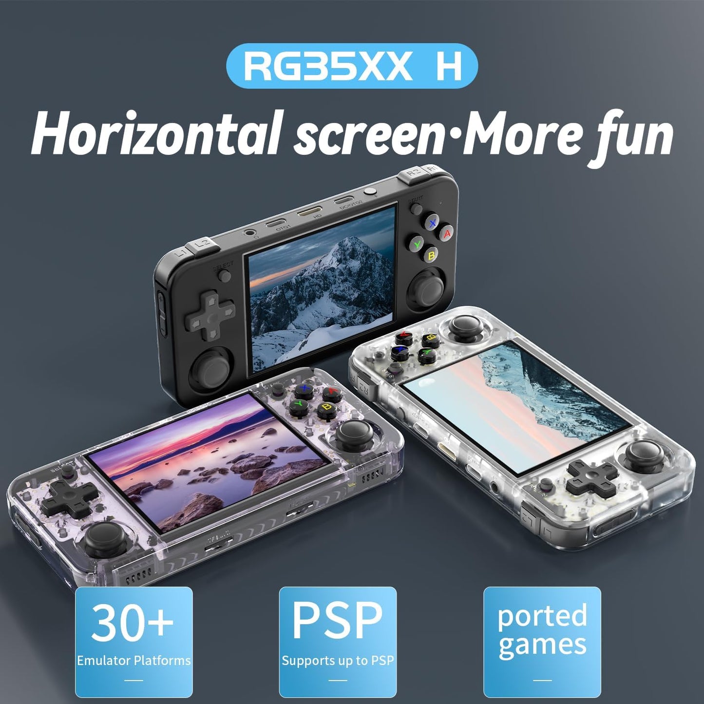 Anbernic RG35XX H Retro handheld model, Support HDMI TV Output 5G WiFi Bluetooth 4.2, 3.5 Inch IPS Screen Linux System Built-in 64G TF Card 5515 Games (RG35XXH Transparent Purple)