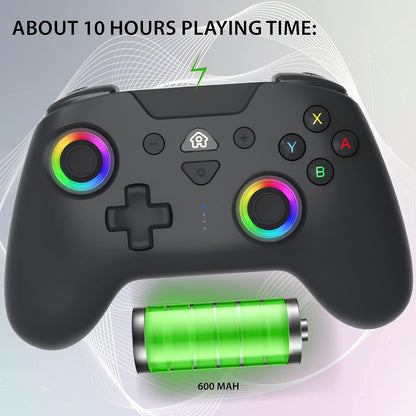 Wireless Bluetooth Game Controller for Switch Console, LED Gaming Gamepad with RGB Lighting, Motion Control, Vibration Feedback, Ergonomic Design, Rechargeable Controller (Black)