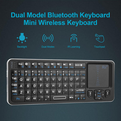 Rii Mini Bluetooth Keyboard K06,Backlit Wireless Keyboard with IR Learning TV Remote, Portable Keyboard with Touchpad Compatible with Android TV Box,Projector,Laptop,PC for Android,Windows,Mac