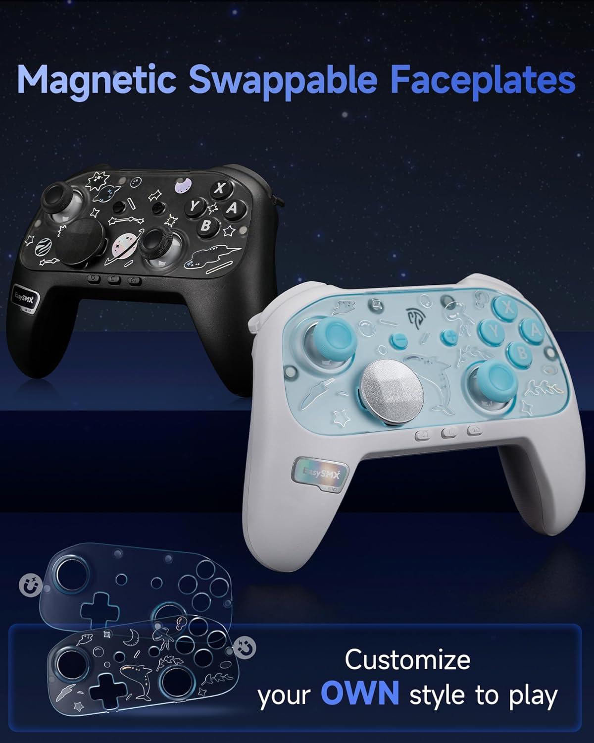 EasySMX S10 Controller for Switch 2/ Switch/PC-One Key Wake-up, TMR Anti-Drift Joystick, Mechanical Buttons, 6 Axis Gyro, Bluetooth Switch Controller with RGB & Swappable D-Pad