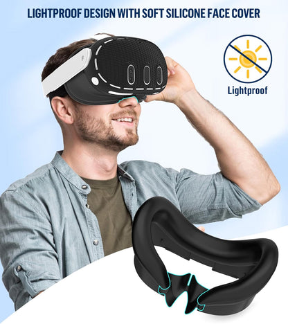 Silicone Cover Set Compatible with Meta/Oculus Quest 3 Accessories, Large Carrying Case for Meta Oculus Quest 3s/3/2, for BOBOVR/Kiwi Battery Head Strap
