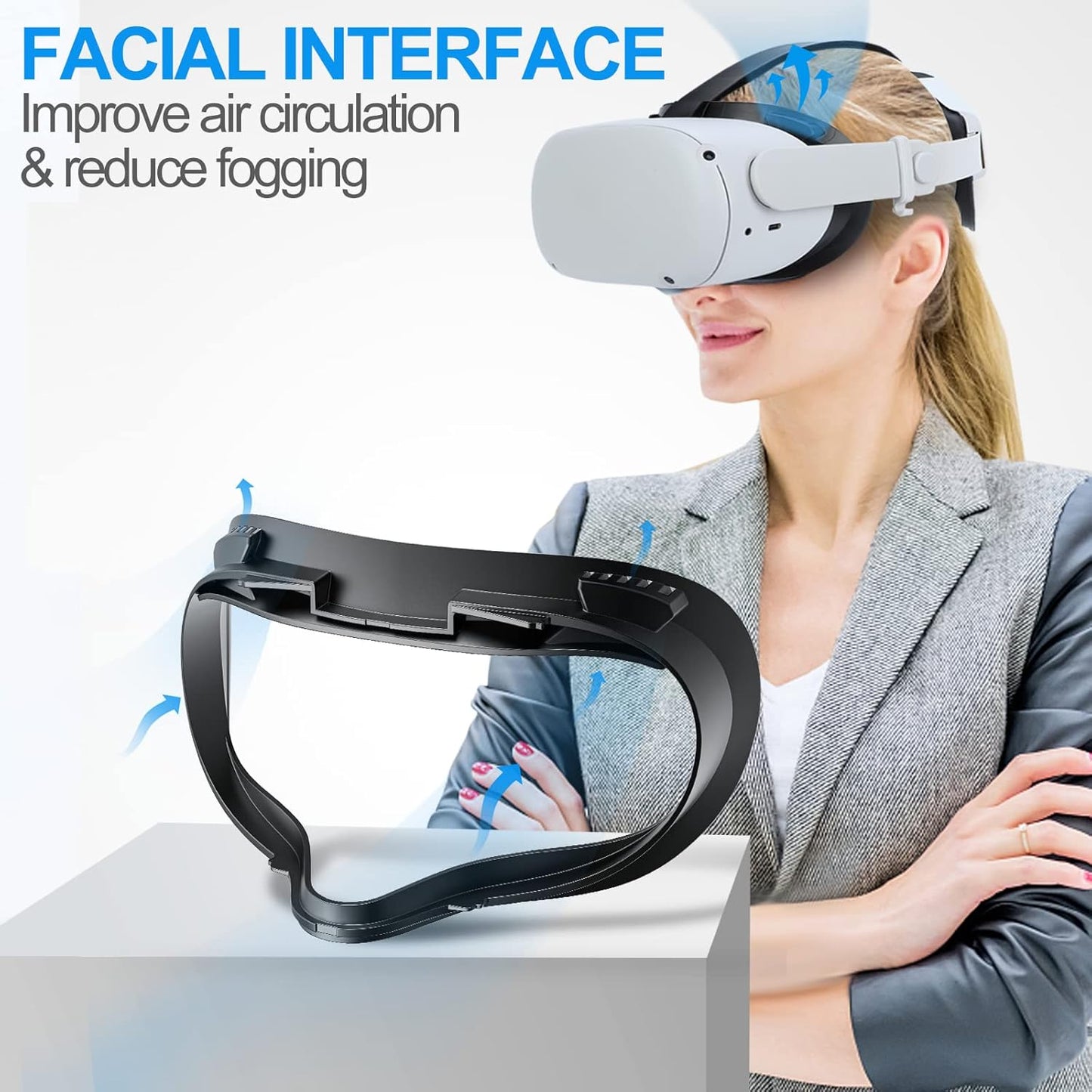 Facial Interface & Face Cover Pad for Oculus Quest 2, Sweat-Proof PU Foam Cushion - VR Accessory for Meta Quest 2
