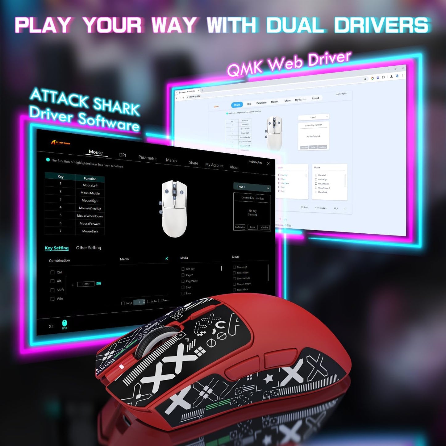 ATTACK SHARK X1 Ultralight Wireless Gaming Mouse with snap-fit RGB Charging Dock,Anti Slip Grip Tape,PixArt PAW3395 Pro Sensor,40000DPI,BT/2.4Ghz/Wired,Optical Micro Switch for PC Mac Gamer(Black)