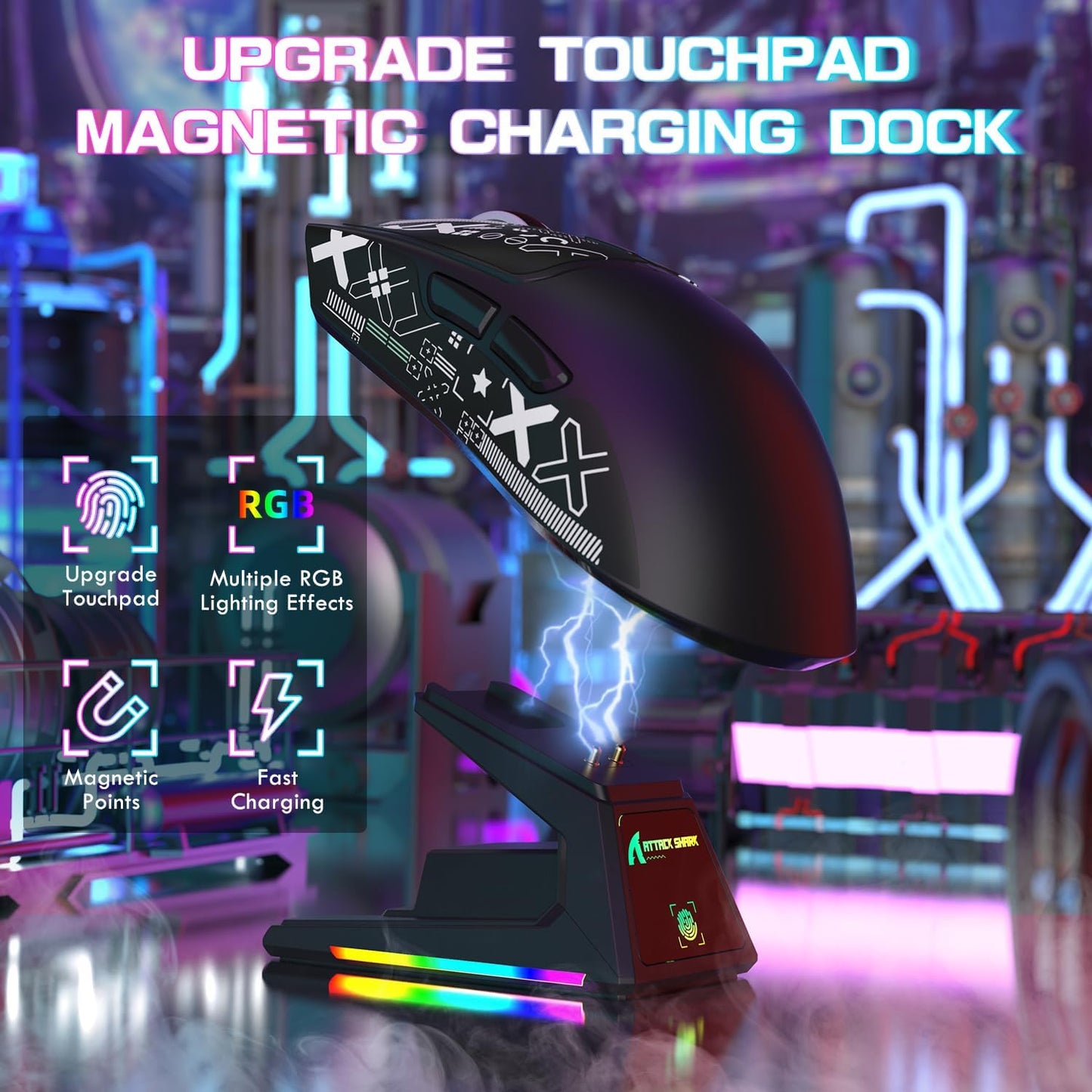 ATTACK SHARK X1 Ultralight Wireless Gaming Mouse with snap-fit RGB Charging Dock,Anti Slip Grip Tape,PixArt PAW3395 Pro Sensor,40000DPI,BT/2.4Ghz/Wired,Optical Micro Switch for PC Mac Gamer(Black)