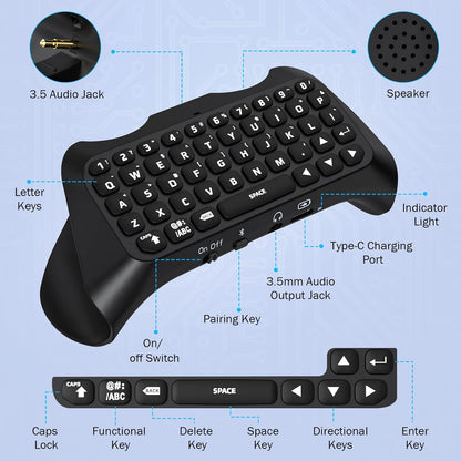 MoKo Green Backlight Keyboard for PS5 Controller, PS5 Wireless Mini Keyboard Chatpad for Playstation 5 Controller, Keypad Built-in Speaker with 3.5mm Audio Jack for Messaging and Game Live Chat, Black