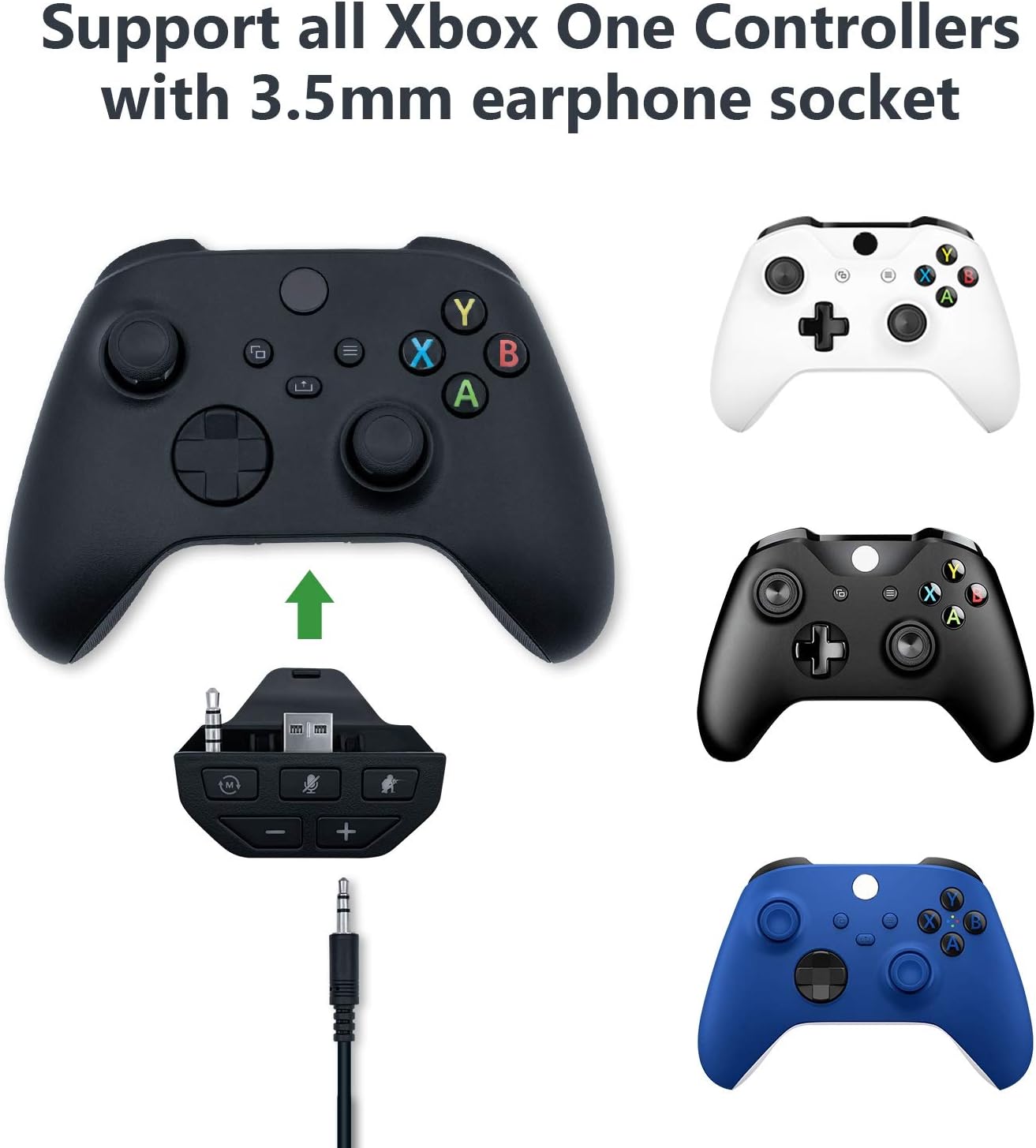 Mcbazel Headset Adapter for Xbox Series X/S Stereo Headset Audio Adapter with Volume Adjustment for Xbox One with 3.5mm Jack Controllers/Xbox Series X & Series S,Xbox ONE/ONE S Controllers - Black