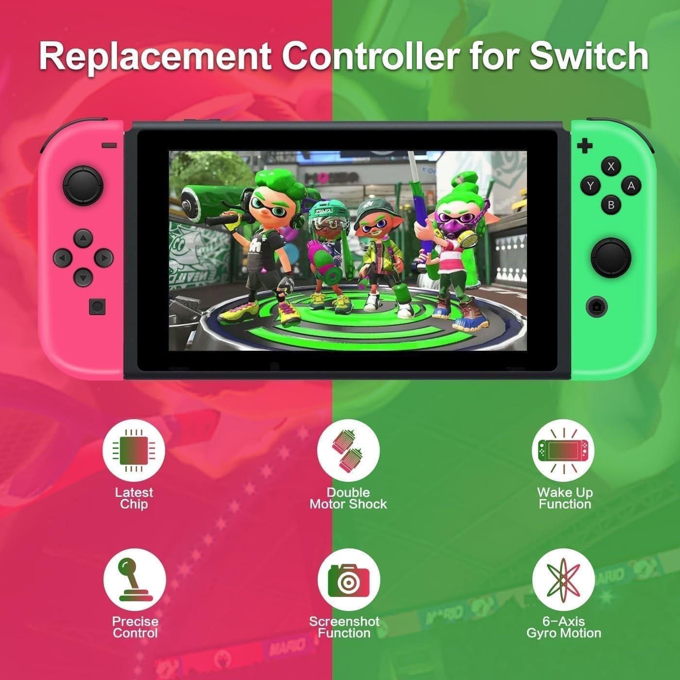 Wireless Controller Compatible with Nintendo Switch, Left & Right Game Controllers with Dual Vibration, Motion Control & Wake-Up Function