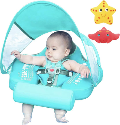 Mambobaby Float Non Inflatable Smart Swim Trainer Newest Size Improved Add Tail Never Flip Over UPF 50+ Sun Canopy Baby Swim Float Mambo Baby Float Solid Swimming Ring Infant Pool Float