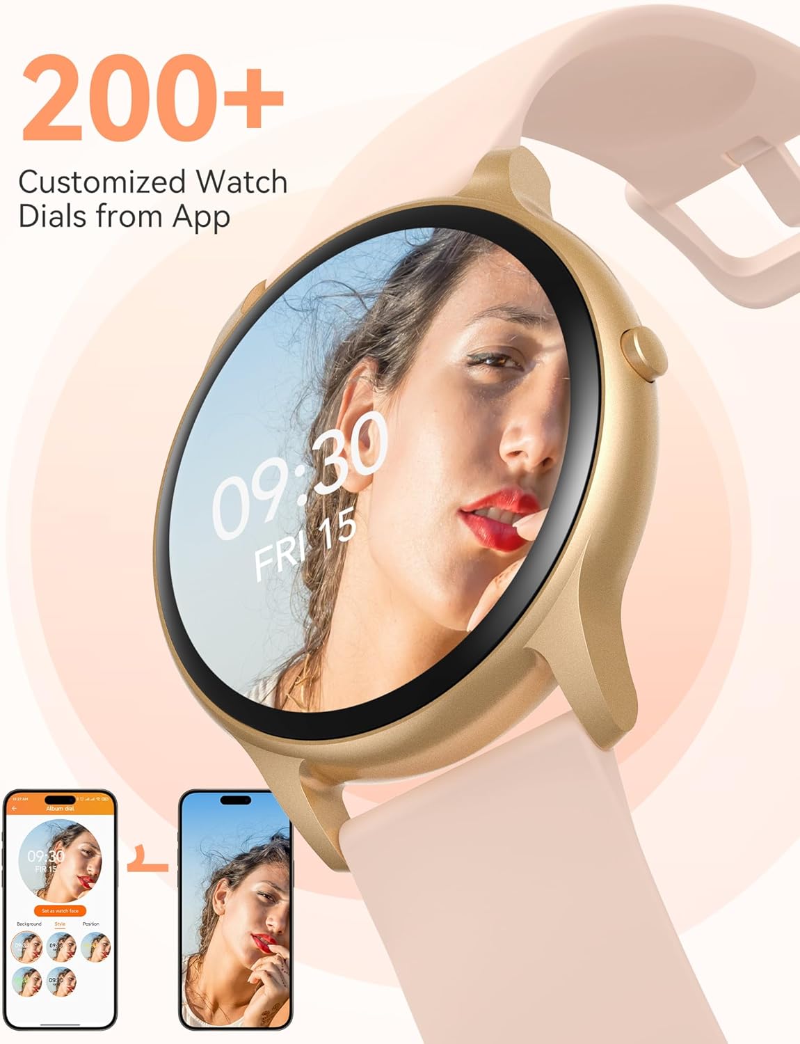 AGPTEK Smart Watch for Women, 5ATM Waterproof Smartwatch for Android and iOS Phones, Fitness Tracker Watch with 100+ Sports Modes, Heart Rate Monitor Pedometer Sleep Monitor, Pink