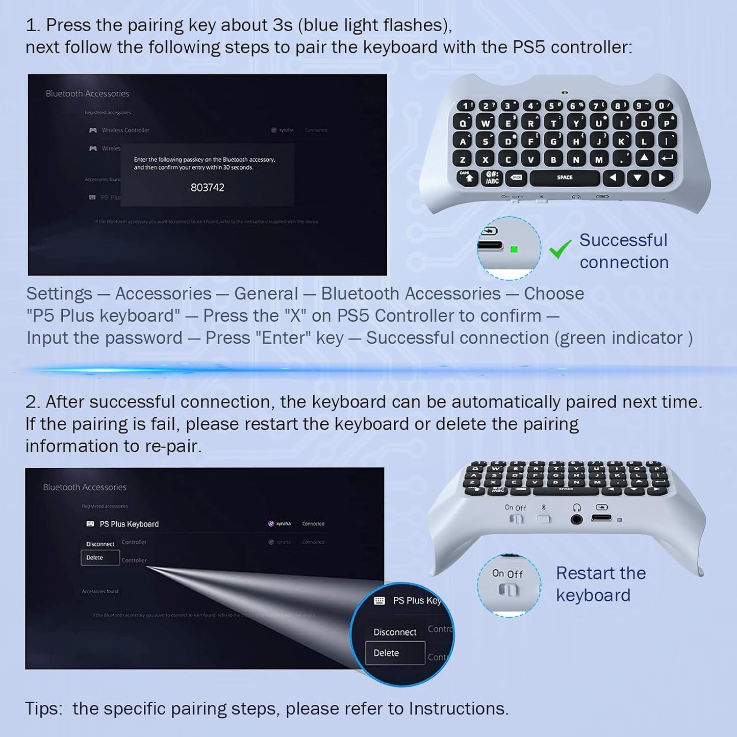 MoKo Green Backlight Keyboard for PS5 Controller, PS5 Wireless Mini Keyboard Chatpad for Playstation 5 Controller, Keypad Built-in Speaker with 3.5mm Audio Jack for Messaging and Game Live Chat, Black