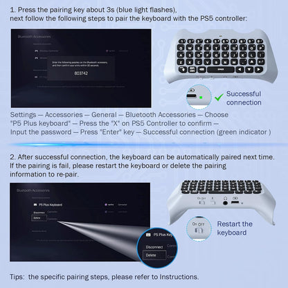 MoKo Green Backlight Keyboard for PS5 Controller, PS5 Wireless Mini Keyboard Chatpad for Playstation 5 Controller, Keypad Built-in Speaker with 3.5mm Audio Jack for Messaging and Game Live Chat, Black