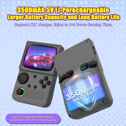 R36T Retro handheld model, 3.5'' IPS Screen CRT-Inspired, handheld model with 18000+ Classic Games Supports WiFi Networked Fighting and OTG, 3500mAh Battery, with Portable Case(Grey 64GB)