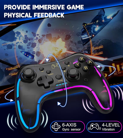 Switch Controller Compatible with Switch/Lite/OLED Controller, Switch Pro Controller With RGB Breathing LED, Switch Controllers Remote Supports Multi-Platform&App with Turbo, Wake-up Function