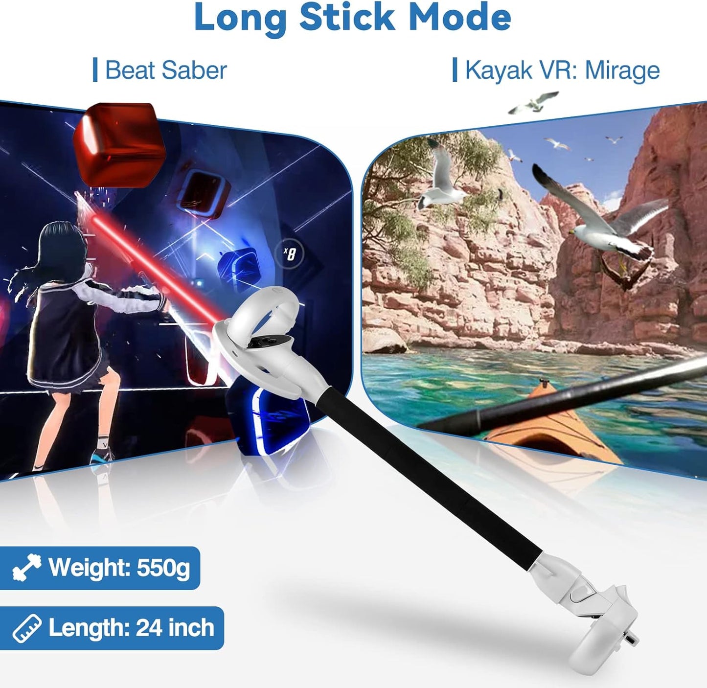 Beat Saber Handles Extension Controllers Grips for Meta Oculus Quest 2, Long Stick Arms for Golf Club Attachment Accessories Get More Hitting Skills and Scores, Enhance VR Games Experience