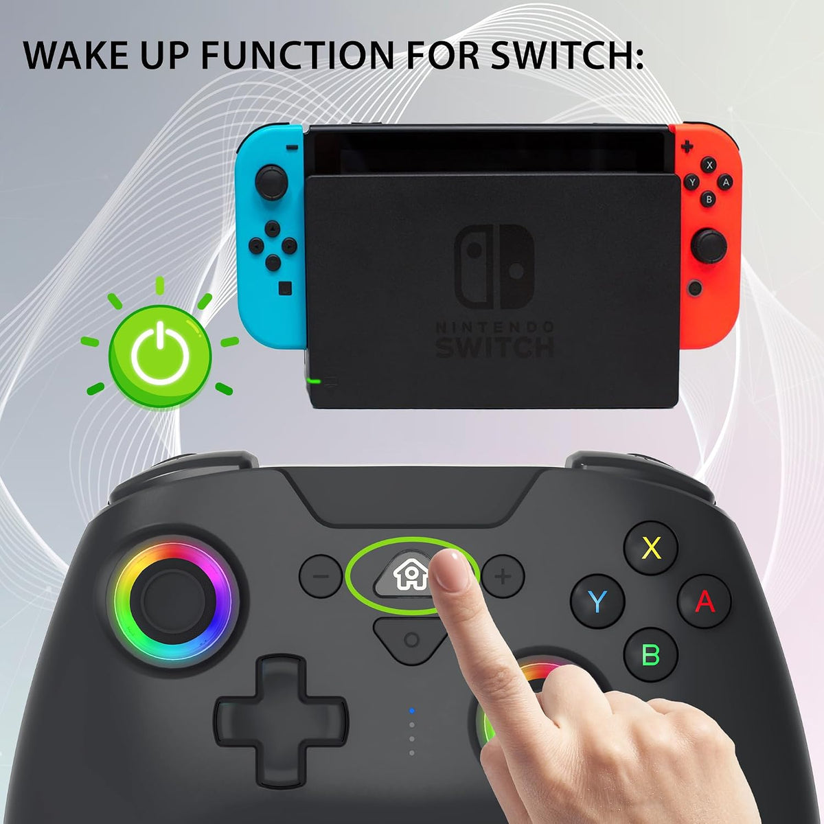 Wireless Bluetooth Game Controller for Switch Console, LED Gaming Gamepad with RGB Lighting, Motion Control, Vibration Feedback, Ergonomic Design, Rechargeable Controller (Black)