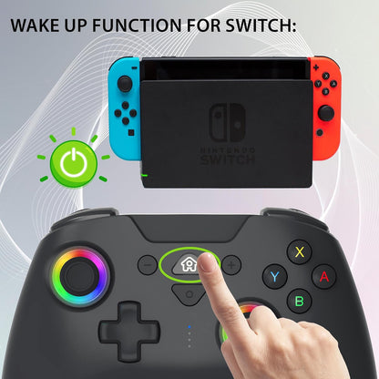 Wireless Bluetooth Game Controller for Switch Console, LED Gaming Gamepad with RGB Lighting, Motion Control, Vibration Feedback, Ergonomic Design, Rechargeable Controller (Black)