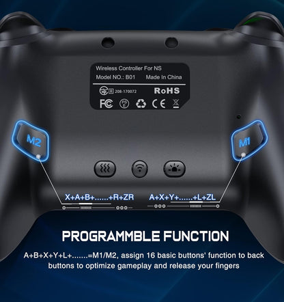 Switch Controller, Wireless Switch Controller Compatible with Switch Controller/Switch Lite/OLED, Wireless Switch Controllers Work with iOS/Android/PC with RGB Light, Programmable, TURBO & Wakeup