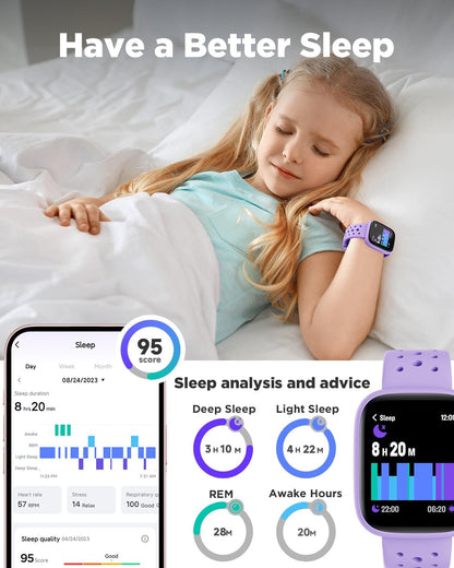 BIGGERFIVE Smart Watch for Kids No APP No Phone Needed, 1.8  Fitness Tracker Watch Pedometer, Sleep Monitor, IP68 Waterproof, Step Counter, Puzzle Games for Girls Boys Teens 5-16, Black