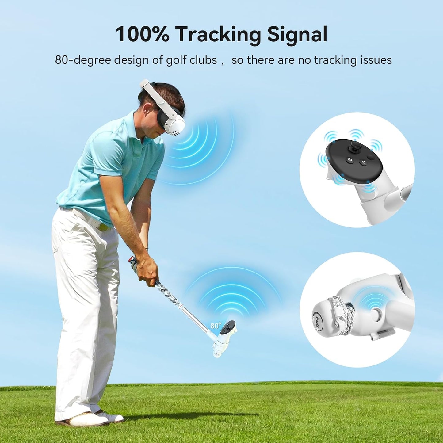 AMVR Golf Club Attachment Compatible with Meta/Oculus Quest 3S/Quest 3, Non-Slip VR Golf Handle Grip for Golf (VR Golf Club)
