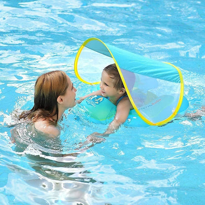 Kids Swimming Pool Float with Removable UPF 50+ Sun Protection Canopy, Infant Toddler Inflatable Swimming Rings for Age of 12-24 Months, Boys Girls Swimming Trainer