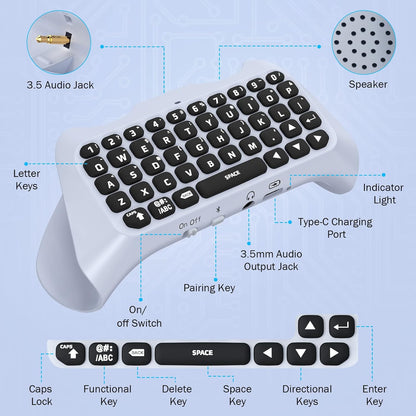 MoKo Green Backlight Keyboard for PS5 Controller, PS5 Wireless Mini Keyboard Chatpad for Playstation 5 Controller, Keypad Built-in Speaker with 3.5mm Audio Jack for Messaging and Game Live Chat, Black