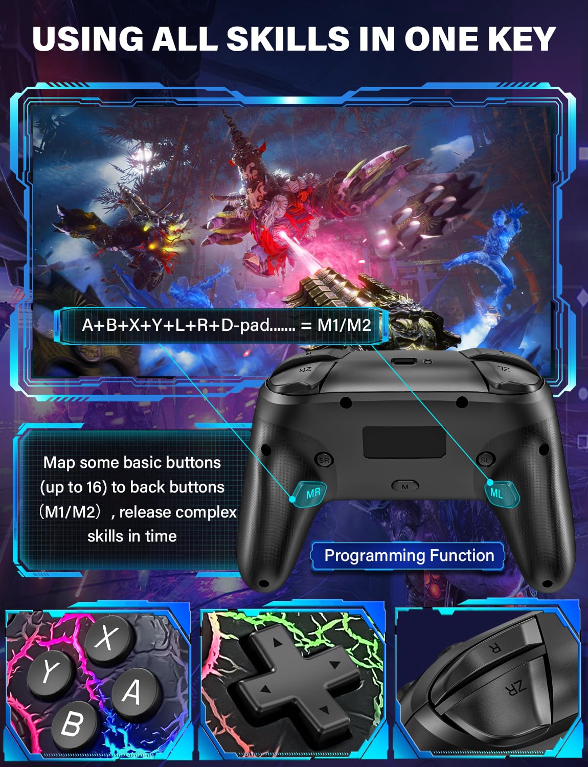 Wireless Game Controller Compatible with Nintendo Switch 2, Switch, OLED and Lite, Ergonomic Gaming Gamepad