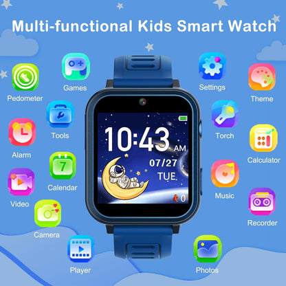 Phyulls Smart Watch for Kids, Smart Watch Toys with 39 Games Camera Video Recorder Music Alarm Calculator Calendar Flashlight Stopwatch Pedometer Gift Toys for 3-12 Years Old Boys and Girls (Black)