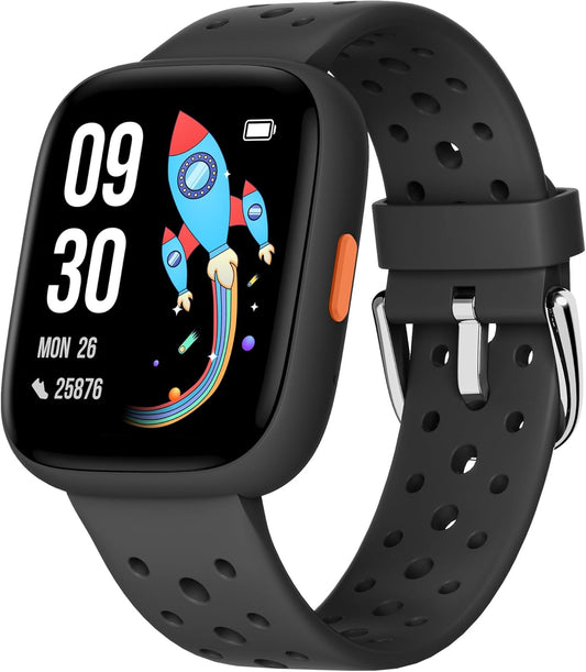 BIGGERFIVE Smart Watch for Kids No APP No Phone Needed, 1.8  Fitness Tracker Watch Pedometer, Sleep Monitor, IP68 Waterproof, Step Counter, Puzzle Games for Girls Boys Teens 5-16, Black