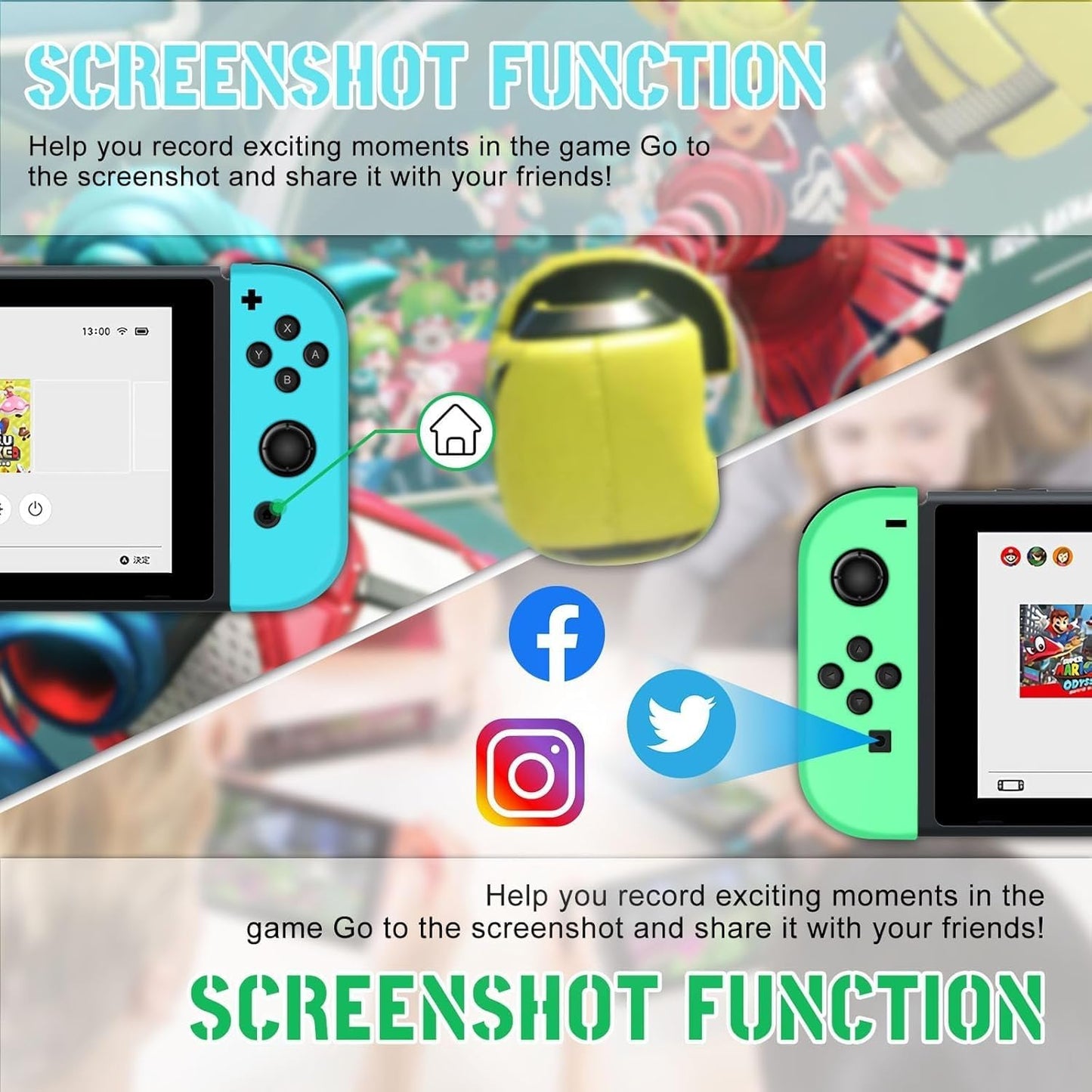 Wireless Controller Compatible with Nintendo Switch, Left & Right Game Controllers with Dual Vibration, Motion Control & Wake-Up Function