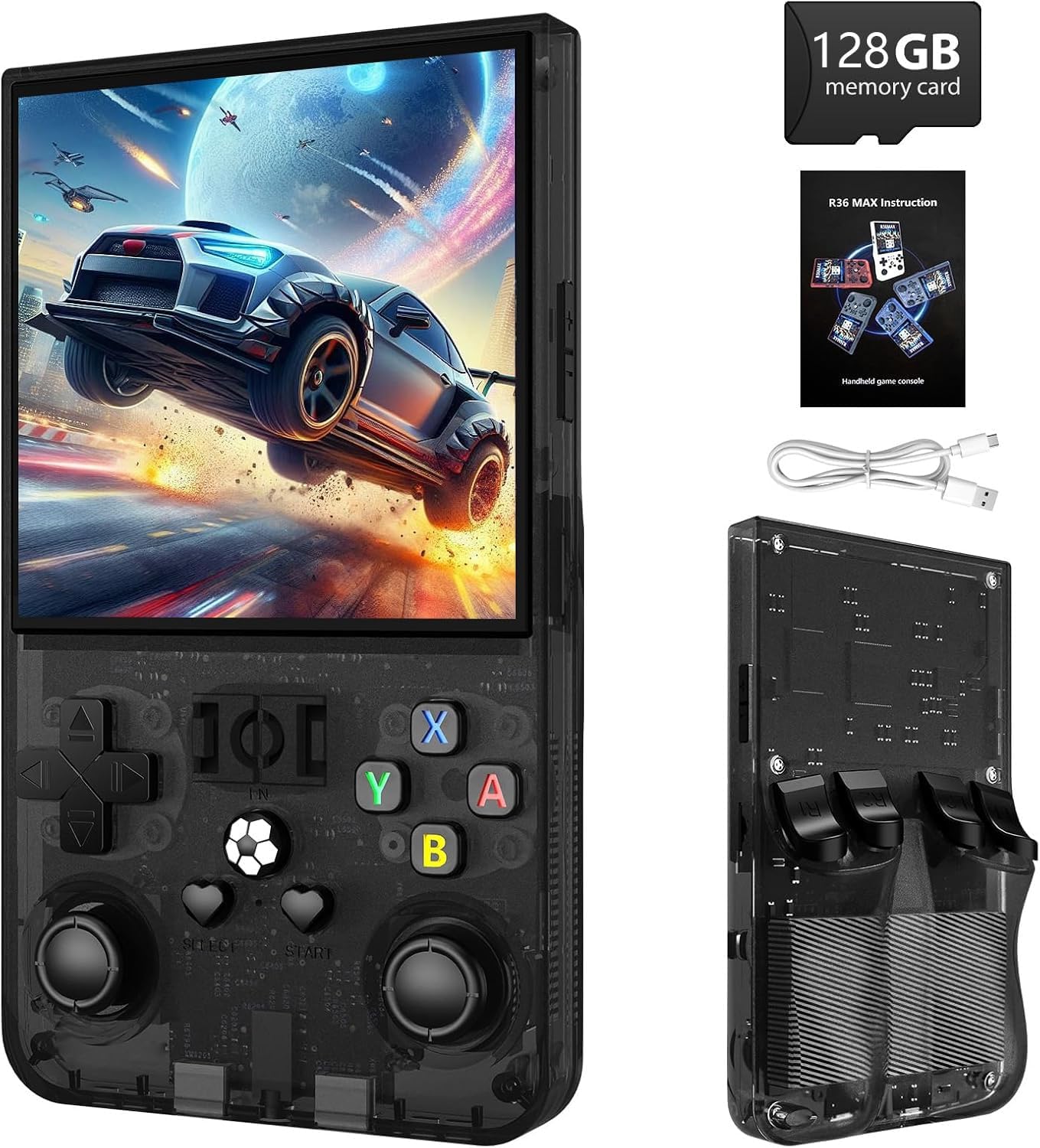 2025 New R36Max Retro handheld model, Upgraded R36S 4.0 Inch 21000+ Games Retro handheld model, Video handheld model with Dual Stylem Linux Supports & Dual 3D Joysticks -128G -Black