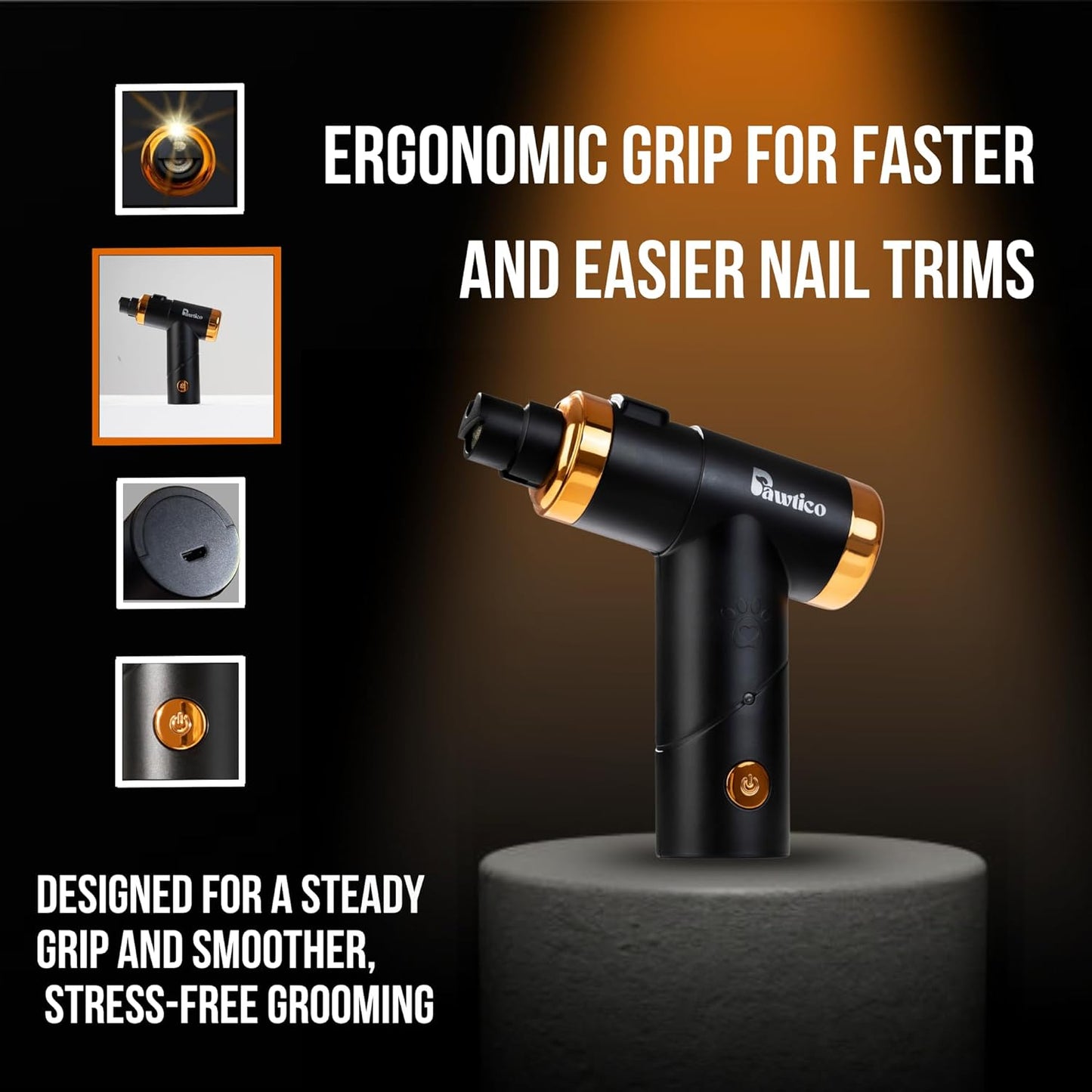 Whisper-Quiet Pet Nail Grinder for Dogs & Cats – LED Light, Ergonomic Angled Design, USB Rechargeable, Cordless & Travel-Ready – Safe & Precise Grooming for Small, Medium & Large Pets