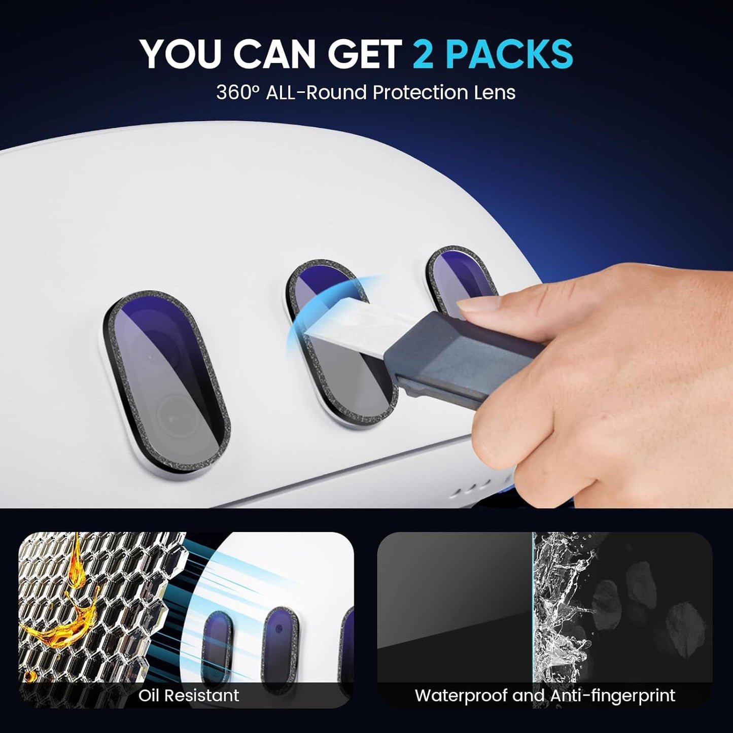 2 Pack Camera Lens Protector and 1 Build-in Lens Cover for Oculus Meta Quest 3 Accessories, 9H Hardness Tempered Glass, Anti-Scratch, High Definition, Case Friendly, Black