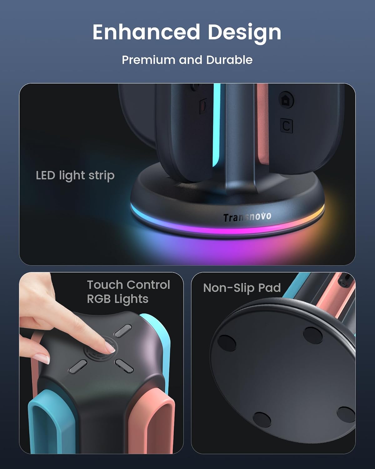Switch 2 Controller Charger for Joy-Cons 2, 4-in-1 snap-fit Charging Dock for Nintendo Switch 2 Controller 9 RGB Light Modes, USB C Charging Cable Included, Switch 2 Accessories