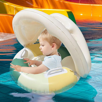 Baby Pool Float - Swimming Pool Stand with Sun Protection, Inflatable Ring with Sun Protection, Foldable, Floating Safety Seat for Children