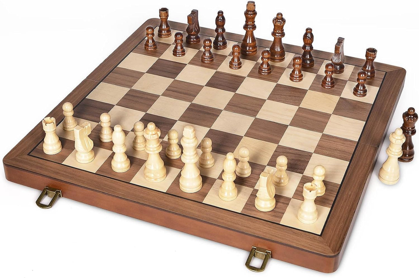 15 Inch Wooden Chess Set with Magnetic Pieces, Folding Chess Board, Extra Queens, Portable Travel Tournament Chess Game for Adults & Kids