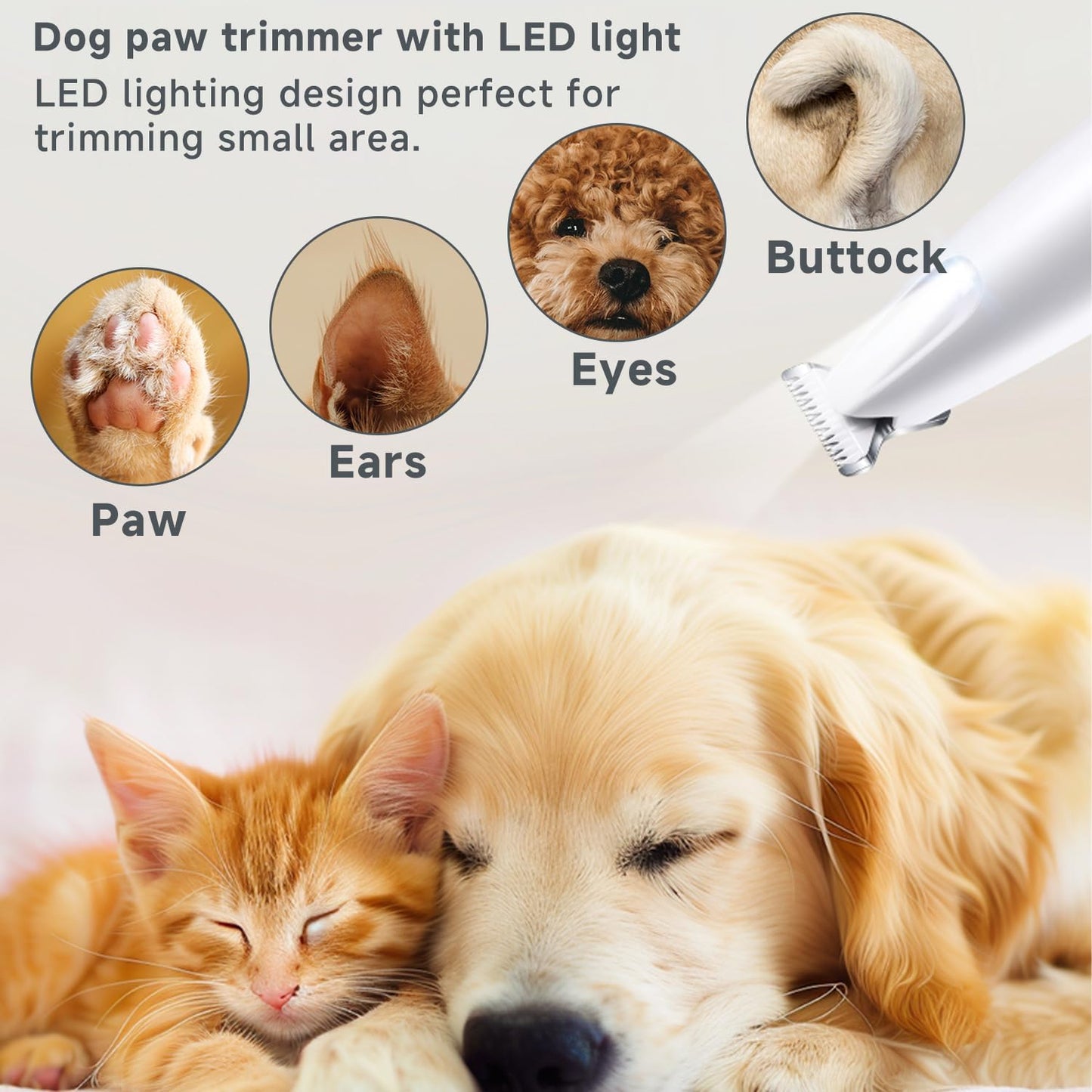 2 in 1 Dog Clippers Grooming Kit, USB Rechargeable Dog Paw Trimmer Low Noise LED Light Pet Nail Trimmers,Cordless Dogs Nail Grinder with 3 mode for Dogs Cats,Pet Hair Trimmer for dogs Paws Eyes Ears