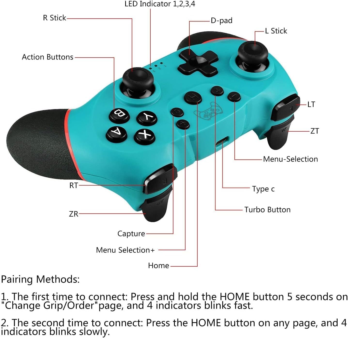 Switch Controller for Nintendo, Wireless Pro Controller for Nintendo Switch/Switch Lite, Switch Remote Controller Gamepad Joystick, Turbo and Dual Vibration (Black)