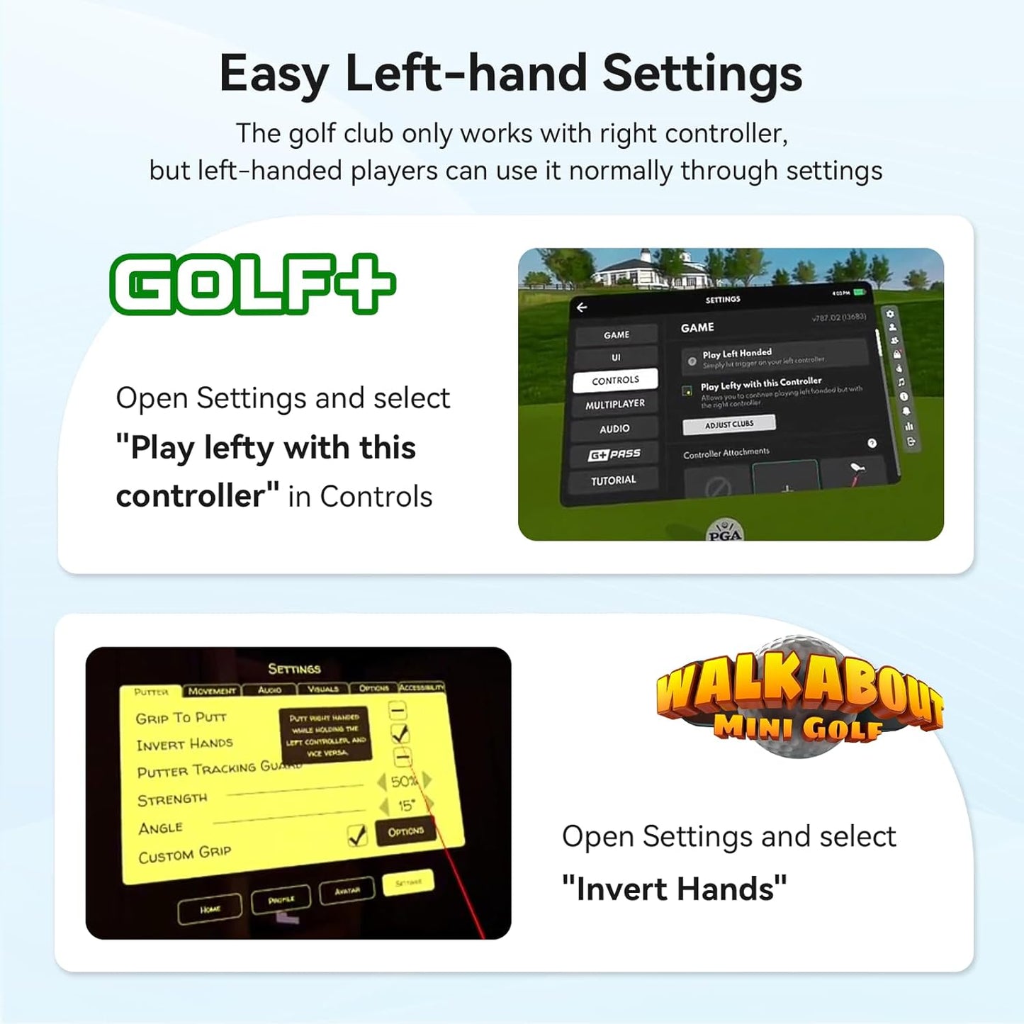 AMVR Golf Club Attachment Compatible with Meta/Oculus Quest 3S/Quest 3, Non-Slip VR Golf Handle Grip for Golf (VR Golf Club)