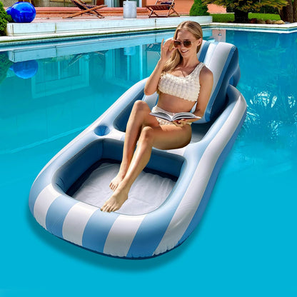 Pool Float Adult, 67″ × 35″ Large Inflatable Lounger Float, Pool Floats for Adults Heavy Duty with Headrest & Cup Holder, Floaties for Backyard, Lake, Beach