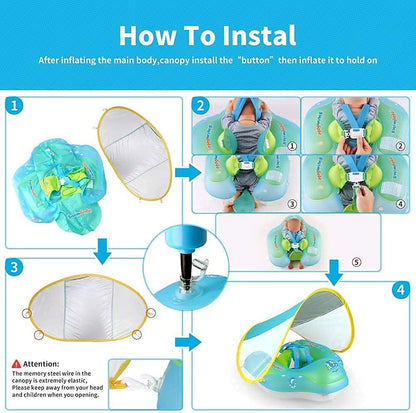 Kids Swimming Pool Float with Removable UPF 50+ Sun Protection Canopy, Infant Toddler Inflatable Swimming Rings for Age of 12-24 Months, Boys Girls Swimming Trainer