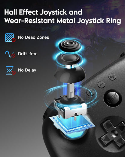 8BitDo 64 Bluetooth Gaming Controller Compatible with Switch Console, Windows & Android – Hall Effect Joystick, Turbo Function, Vibration – Black