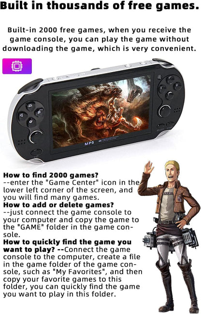 CZT handheld model 4.3 inch Double Joystick 8GB Build in 2200 Retro Game Video handheld model Arcade Multiple Emulator Mini Portable Game Player MP3/4 TV Out Gifts for early-stageren/Men(Black)