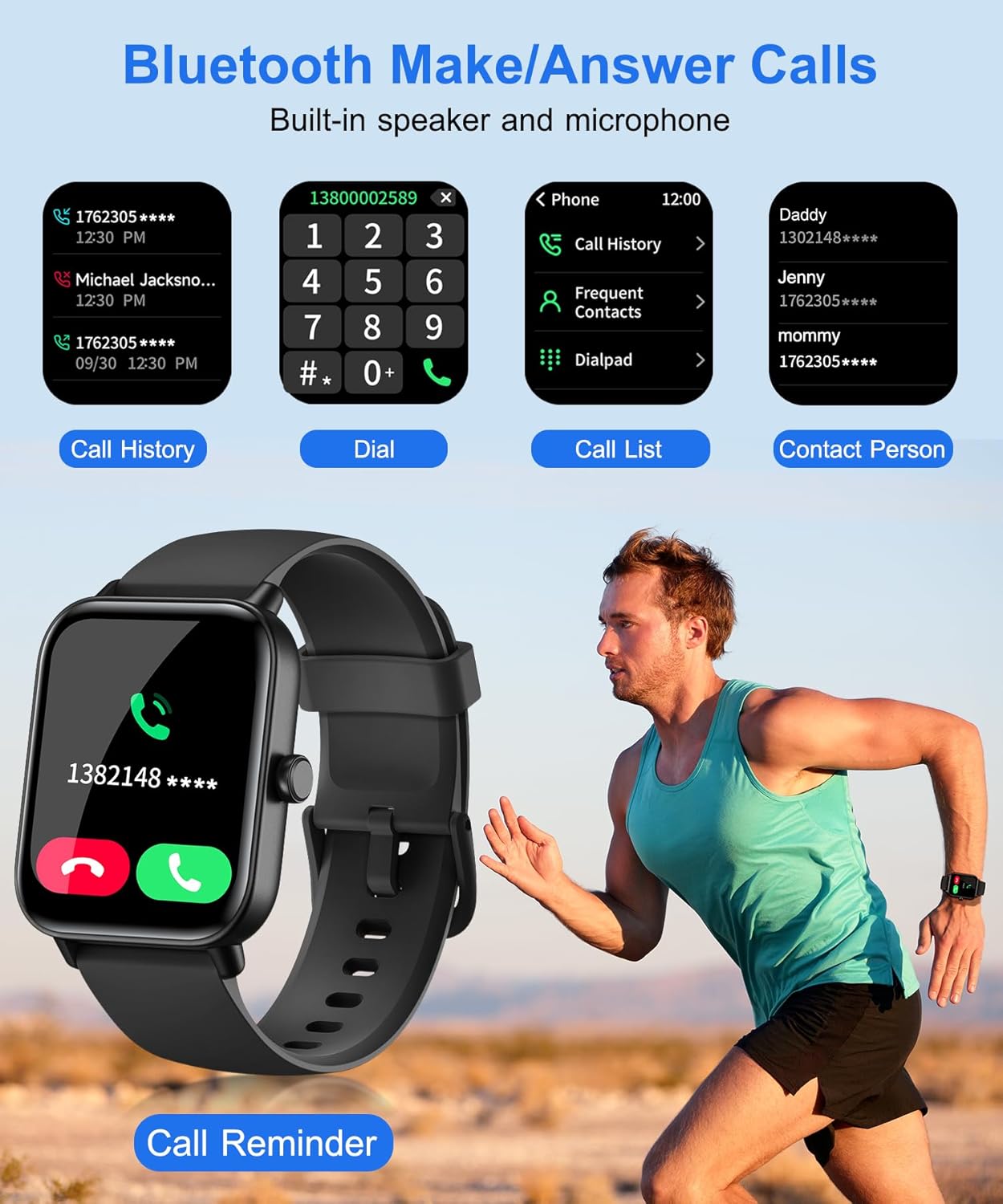 Smart Watch for Men Women with Bluetooth Call, Alexa Built-in, 1.8 Inch DIY Dial Fitness Tracker with Heart Rate Sleep Monitor 100 Sports Modes IP68 Waterproof Smartwatch for Android iOS