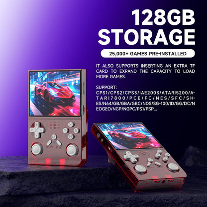 R40 Retro handheld model - 3.5 Inch IPS Screen, 128GB Storage, Portable Arcade Gaming Device, 3000mAh Battery, Type-C Charging, Red