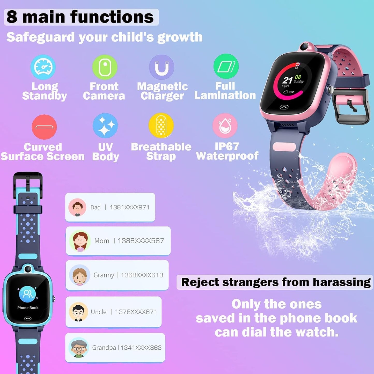 Kids 4G GPS Smart Watch, Waterproof Phone Smartwatch, Worldwide Real-time Tracking Video Phone Call Camera SOS Alarm Geo-Fence Touch Screen Pedometer Anti-Lost GPS Tracker Watch for Birthday Gift