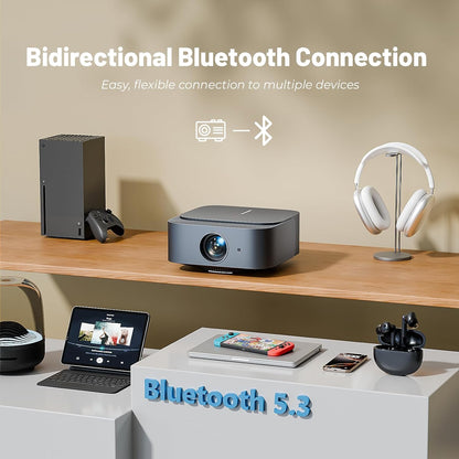 4K Projector【Official Netflix & Focus Electronics/Trapezoidal Correction】 25000 Lumens 1080P Native Full HD Mini Projector, WiFi Bluetooth Smart Projector with YouTube/Prime Video